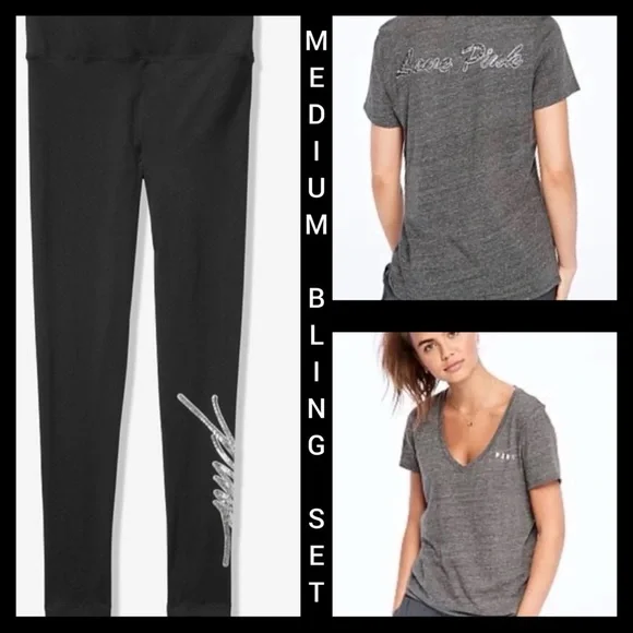 NWT VS PINK MEDIUM BLING SCRIPT LOGO SET